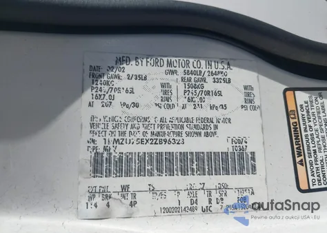 2002 Ford Explorer Limited z USA, uszkodzony, nr VIN 1FMZU75EX2ZB96323